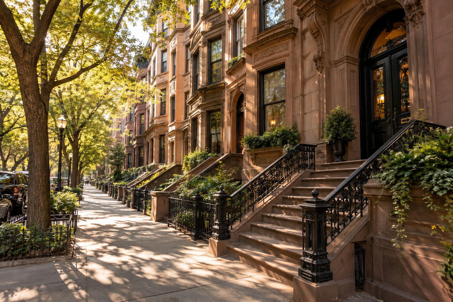 Harlem brownstone streetscape